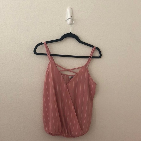 Light Pink Tank Top Blouse With Thin White Stripes - Picture 4 of 4